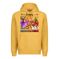 Mustard happy hallothanksmas dinosaur Premium Hoodie - texasbilliewilder