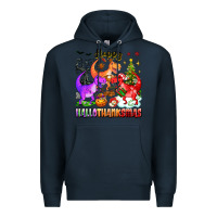 Navy happy hallothanksmas dinosaur Premium Hoodie - texasbilliewilder