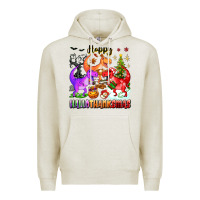 Oatmeal Heather happy hallothanksmas dinosaur Premium Hoodie - texasbilliewilder