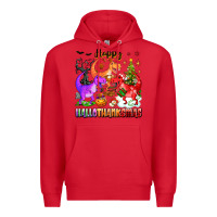 Red happy hallothanksmas dinosaur Premium Hoodie - texasbilliewilder