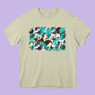 Cowhide Background Western Heavy Core Tee Designed By Texasbilliewilder