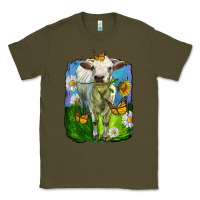 Army Green charolais heifer with sunflower and daisies Classic Tee - LillyAllenDesigns