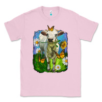 Bubblegum Pink charolais heifer with sunflower and daisies Classic Tee - LillyAllenDesigns