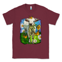 Burgundy charolais heifer with sunflower and daisies Classic Tee - LillyAllenDesigns