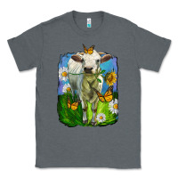 Charcoal Heather charolais heifer with sunflower and daisies Classic Tee - LillyAllenDesigns