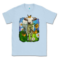Dusty Blue charolais heifer with sunflower and daisies Classic Tee - LillyAllenDesigns