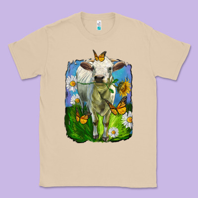 Charolais Heifer With Sunflower And Daisies Classic Tee Designed By Lillyallendesigns
