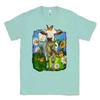 Seafoam charolais heifer with sunflower and daisies Classic Tee - LillyAllenDesigns