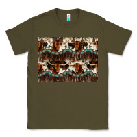 Army Green Longhorn Cow Pattern Classic Tee - CowhideDigitalArt