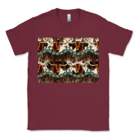 Burgundy Longhorn Cow Pattern Classic Tee - CowhideDigitalArt
