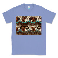 Colony Blue Longhorn Cow Pattern Classic Tee - CowhideDigitalArt