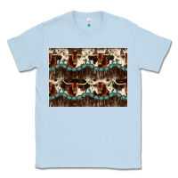 Dusty Blue Longhorn Cow Pattern Classic Tee - CowhideDigitalArt
