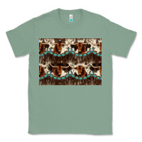 Sage Longhorn Cow Pattern Classic Tee - CowhideDigitalArt