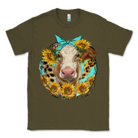 Army Green simmental heifer with sunflowers and leopard Classic Tee - LillyAllenDesigns