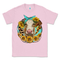 Bubblegum Pink simmental heifer with sunflowers and leopard Classic Tee - LillyAllenDesigns