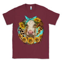 Burgundy simmental heifer with sunflowers and leopard Classic Tee - LillyAllenDesigns