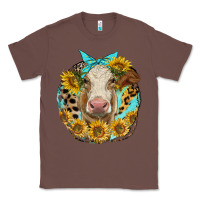 Chestnut simmental heifer with sunflowers and leopard Classic Tee - LillyAllenDesigns