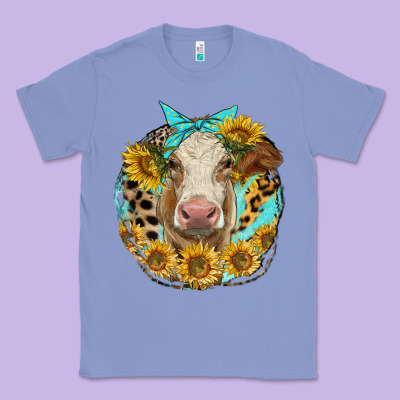 Simmental Heifer With Sunflowers And Leopard Classic Tee Designed By Lillyallendesigns