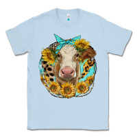 Dusty Blue simmental heifer with sunflowers and leopard Classic Tee - LillyAllenDesigns