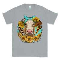 Heather Grey simmental heifer with sunflowers and leopard Classic Tee - LillyAllenDesigns