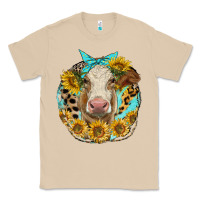 Mushroom simmental heifer with sunflowers and leopard Classic Tee - LillyAllenDesigns