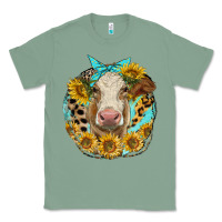 Sage simmental heifer with sunflowers and leopard Classic Tee - LillyAllenDesigns