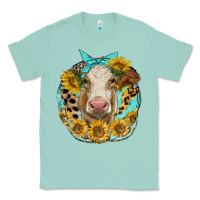 Seafoam simmental heifer with sunflowers and leopard Classic Tee - LillyAllenDesigns