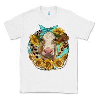 White simmental heifer with sunflowers and leopard Classic Tee - LillyAllenDesigns