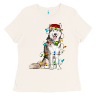 Bone husky with christmas lights Ladies Tee - RanaPortraitStore