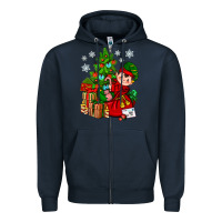 Navy Santa's Elf Christmas Zipper Hoodie - BundleAndBundleShop
