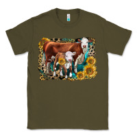 Army Green Hereford Cow and Hereford Calf With Leopard Classic Tee - LillyAllenDesigns