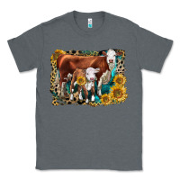 Charcoal Heather Hereford Cow and Hereford Calf With Leopard Classic Tee - LillyAllenDesigns