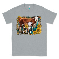 Heather Grey Hereford Cow and Hereford Calf With Leopard Classic Tee - LillyAllenDesigns