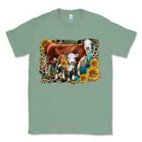 Sage Hereford Cow and Hereford Calf With Leopard Classic Tee - LillyAllenDesigns