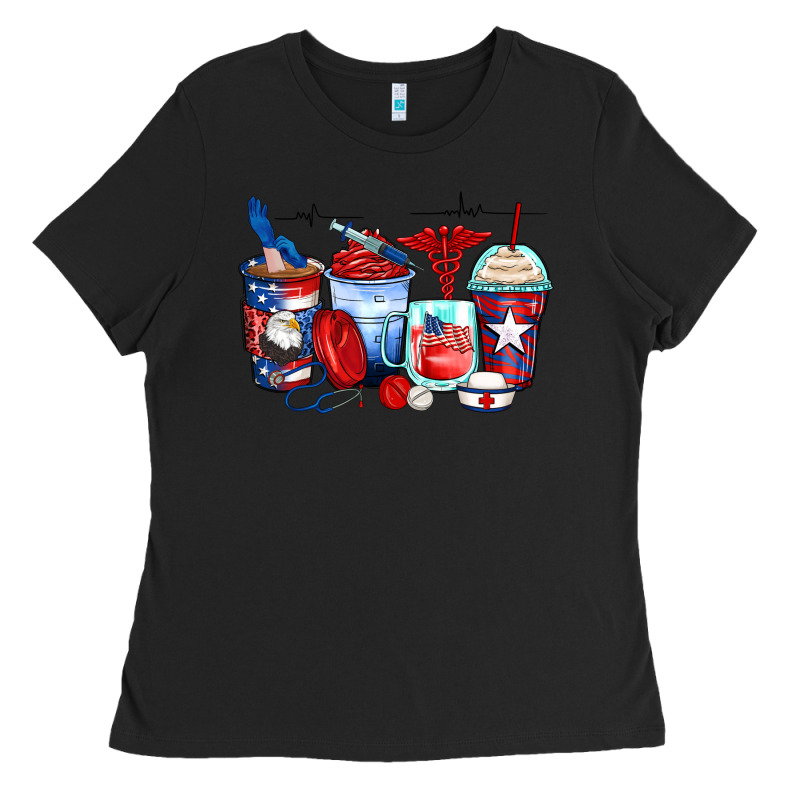 American Nurse Coffee Cups Ladies Tee by Zillion Design Studio | Teevron