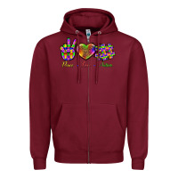 Burgundy Peace Love Autism Zipper Hoodie - BundleAndBundleShop