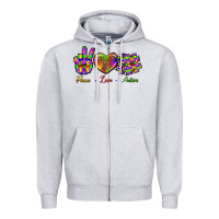 Heather Grey Peace Love Autism Zipper Hoodie - BundleAndBundleShop