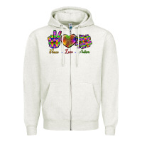 Oatmeal Heather Peace Love Autism Zipper Hoodie - BundleAndBundleShop