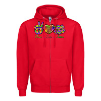 Red Peace Love Autism Zipper Hoodie - BundleAndBundleShop