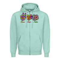 Seafoam Peace Love Autism Zipper Hoodie - BundleAndBundleShop