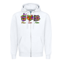White Peace Love Autism Zipper Hoodie - BundleAndBundleShop