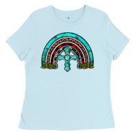 Baby Blue cross christmas rainbow Ladies Tee - JahusDesignShop