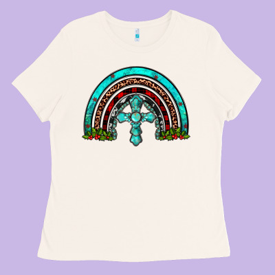 Cross Christmas Rainbow Ladies Tee Designed By Jahusdesignshop
