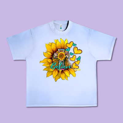 Western Sunflower  Cross Believe Urban Heavy Tee Designed By Barkaloodesign