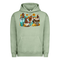 Pigment Oil Green horses coffee cups Urban Hoodie - OliviaCreatesArt