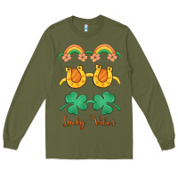 Army Green lucky vibes st. patrick's day Long Sleeve Tee - MaliasSmallBusiness
