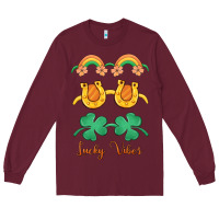 Burgundy lucky vibes st. patrick's day Long Sleeve Tee - MaliasSmallBusiness