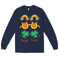 Navy lucky vibes st. patrick's day Long Sleeve Tee - MaliasSmallBusiness