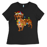 Black dachshund with christmas lights Ladies Tee - RanaPortraitStore