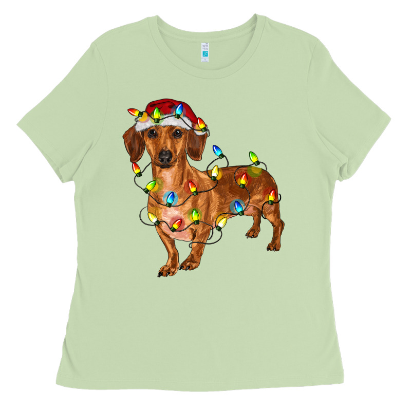 Dachshund With Christmas Lights Ladies Tee by RanaPortraitStore | Teevron